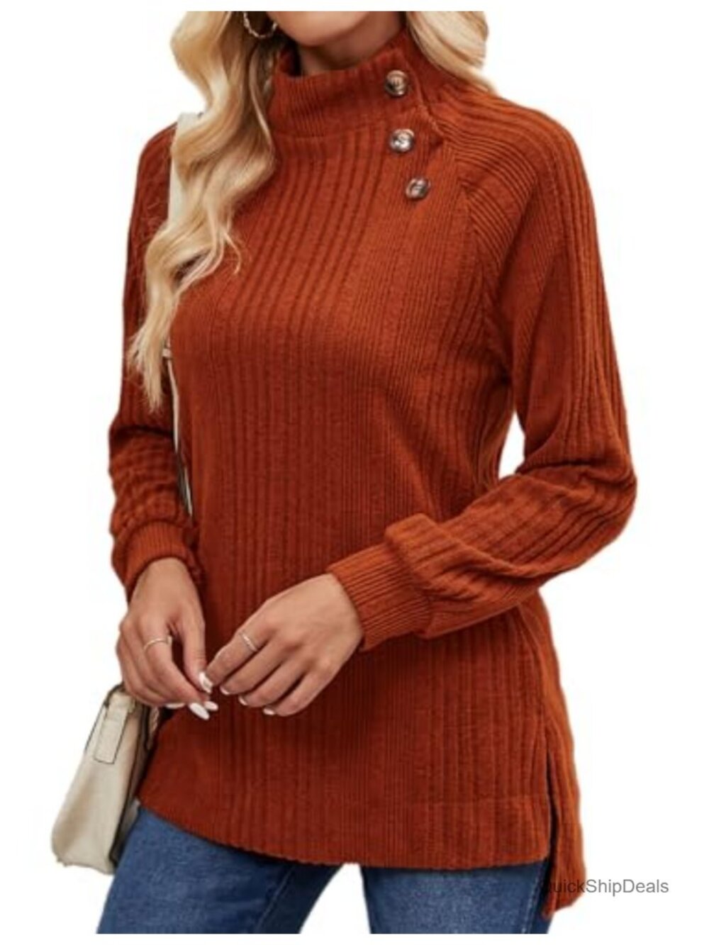 Womens Long Sleeve Tunic Tops Turtle Neck Sweater High Low Side Split Sweatshirt
